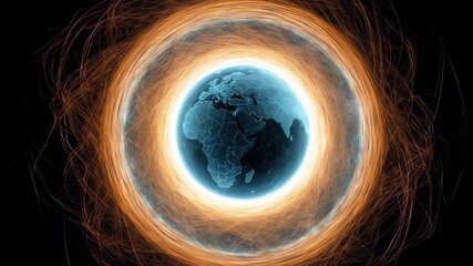 A glowing, ethereal Earth encircled by vibrant energy fields.