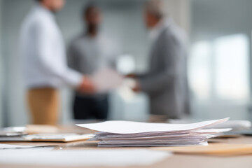 professional manager holds important documents with ar blurred white text bars in modern office setting