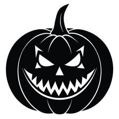 Black silhouette of a scary jack o lantern with sharp teeth