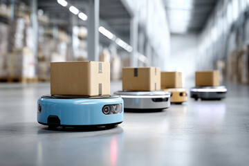 Warehouse robots moving packages automatically ,