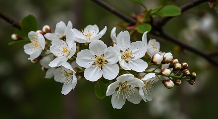 White Blossoms Blooming on Branch in Springtime.