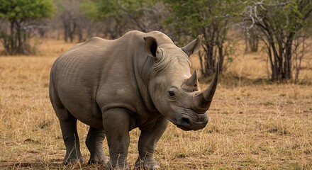 Obraz premium White Rhinoceros in African Savanna.