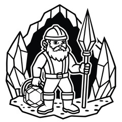 Sturdy dwarf miner with detailed beard and gear coloring page vector art design 
