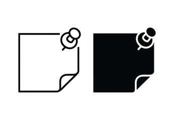 Two simple icons representing a pinned note paper one outline and one solid