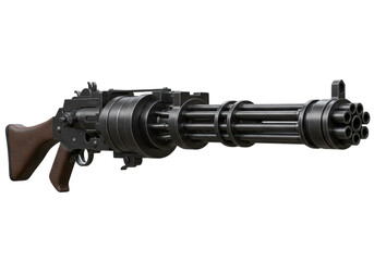 Isolated minigun weapon rotary machine gun, rapid fire powerful armament tool firearm