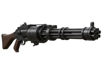 Isolated minigun weapon rotary machine gun, rapid fire powerful armament tool firearm