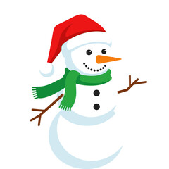 Cartoon Snowman Wearing Santa Hat and Green Scarf, Side View