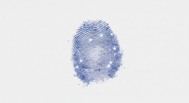 輝く指紋 デジタルアート 青色光彩 精密描写. AI Generated