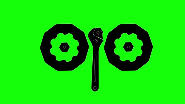Animated vector of gear and wrench icons. Motion graphic on green screen background, perfect for mechanical, industrial, engineering, repair, and technology themes.