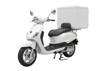 Isolated white scooter with delivery box for shipping goods transportation service