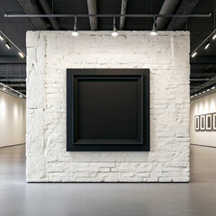 square empty frame mockup on white wall