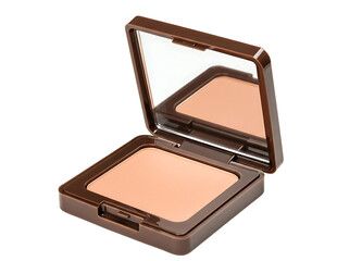 Open compact powder makeup with mirror isolated on transparent background