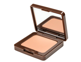 Open compact powder makeup with mirror isolated on transparent background