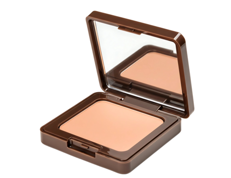 Open compact powder makeup with mirror isolated on transparent background