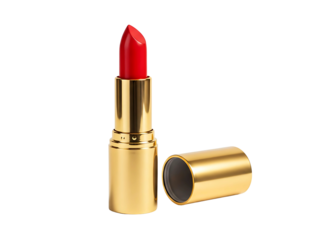 Red lipstick with gold case isolated on transparent background