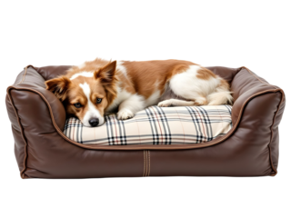 Dog resting on a brown isolated on a white background