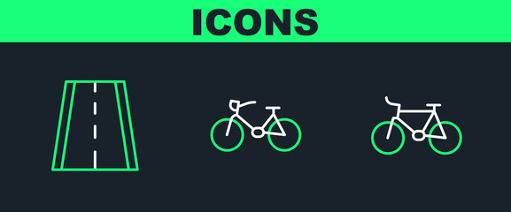 Set line Bicycle, lane and icon. Vector