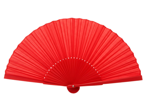 Bright red folding hand fan isolated on transparent background