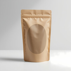 Kraft Paper Pouch Mockup with Transparent Window | Eco-Friendly Stand-Up Packaging Design