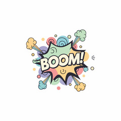 Colorful Comic Book BOOM Explosion Speech Bubble with Text and Effects.