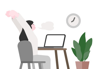 在宅勤務中にストレッチをする女性