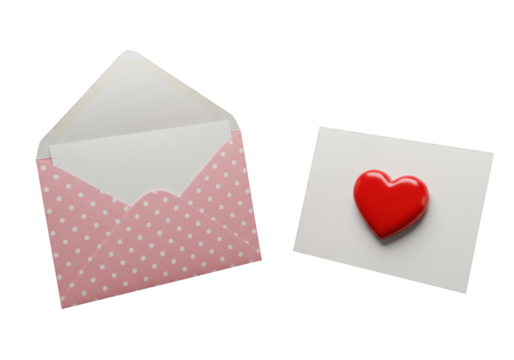 Isolated Valentine's Day card with heart and envelope for sending a special message to someone