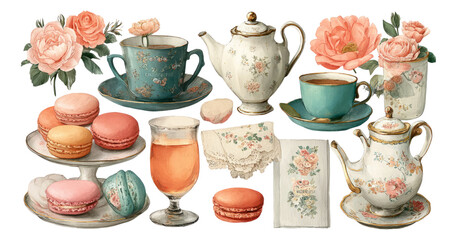 Elegant Tea Time Arrangement with Flowers and Treats