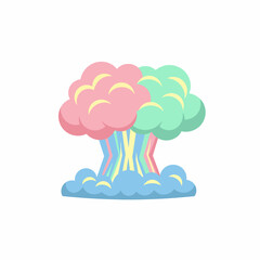 Colorful Cartoon Explosion with Pink and Green Clouds and Rainbow Effects.