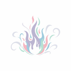 Soft pastel gradient flame illustration with swirling smoke and ethereal iridescent colors.