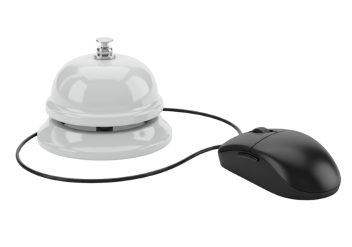Isolated Reception bell with wired computer mouse for IT support contact access