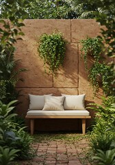 Garden Facade with Cobogó Wall and Ceramic Bench