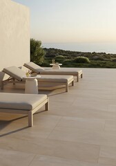 Pool Lounge with Porcelain Deck and Linen Cushions
