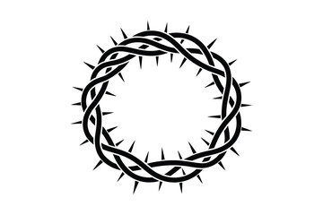 Black silhouette of a crown of thorns on a white background symbolizing sacrifice and suffering