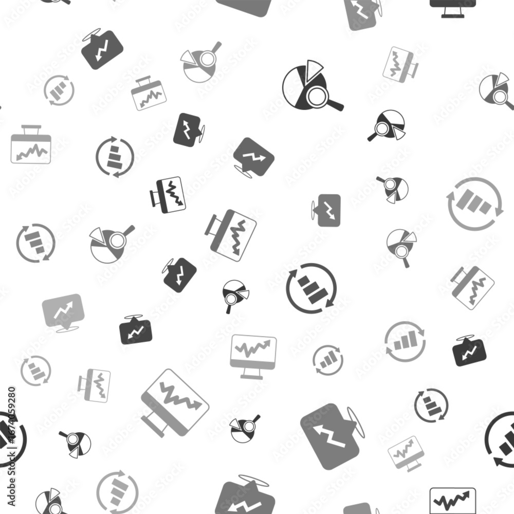 Poster set search data analysis, financial growth, graph chart infographic and monitor with on seamless pat