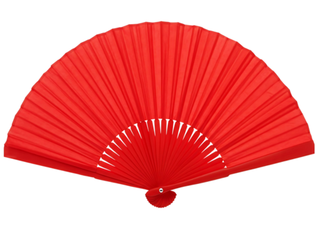 Red folding fan with tassel isolated on transparent background