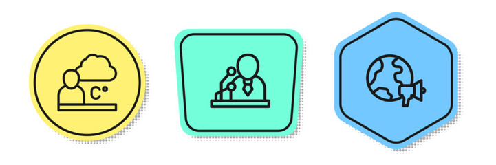 Set line Weather forecast, Breaking news and World. Colored shapes. Vector