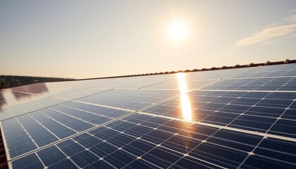 Close-up of solar panels on a roof, sun shining,  solar cell,  innovation