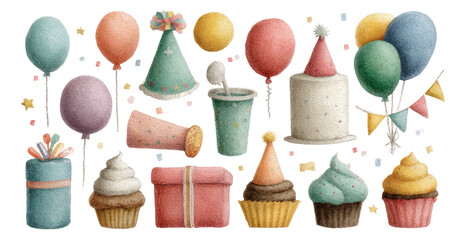 Colorful Party Elements on Transparent Background