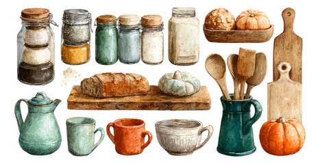 Kitchen Utensils and Ingredients on Transparent Background