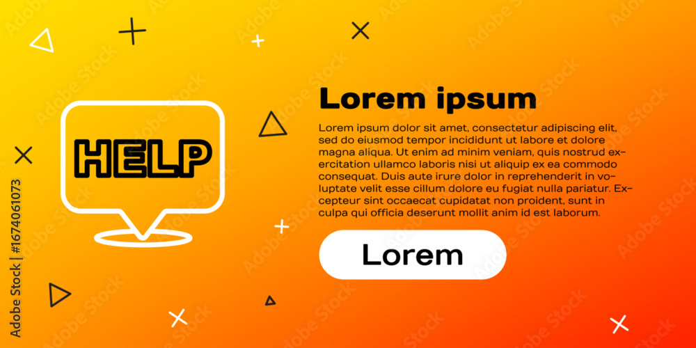Poster line speech bubble with text help icon isolated on yellow background. colorful outline concept. vect