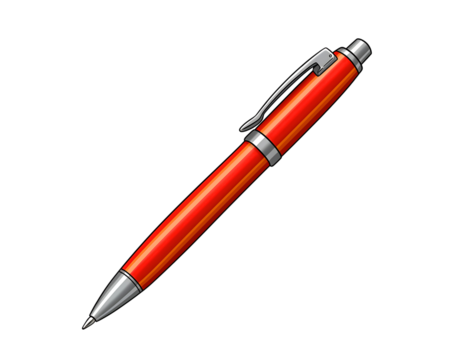 Red ballpoint pen isolated on transparent background