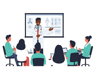 Doctor presenting medical information to a group of people isolated on transparent background