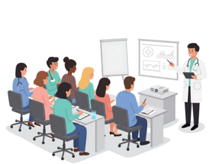 Doctor presenting medical information to a group of people isolated on transparent background