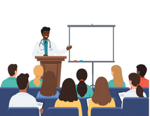 Doctor presenting medical information to a group of people isolated on transparent background