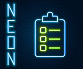 Glowing neon line To do list or planning icon isolated on black background. Colorful outline concept. Vector