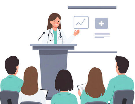 Doctor presenting medical information to a group of people isolated on transparent background