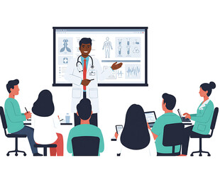 Doctor presenting medical information to a group of people isolated on transparent background