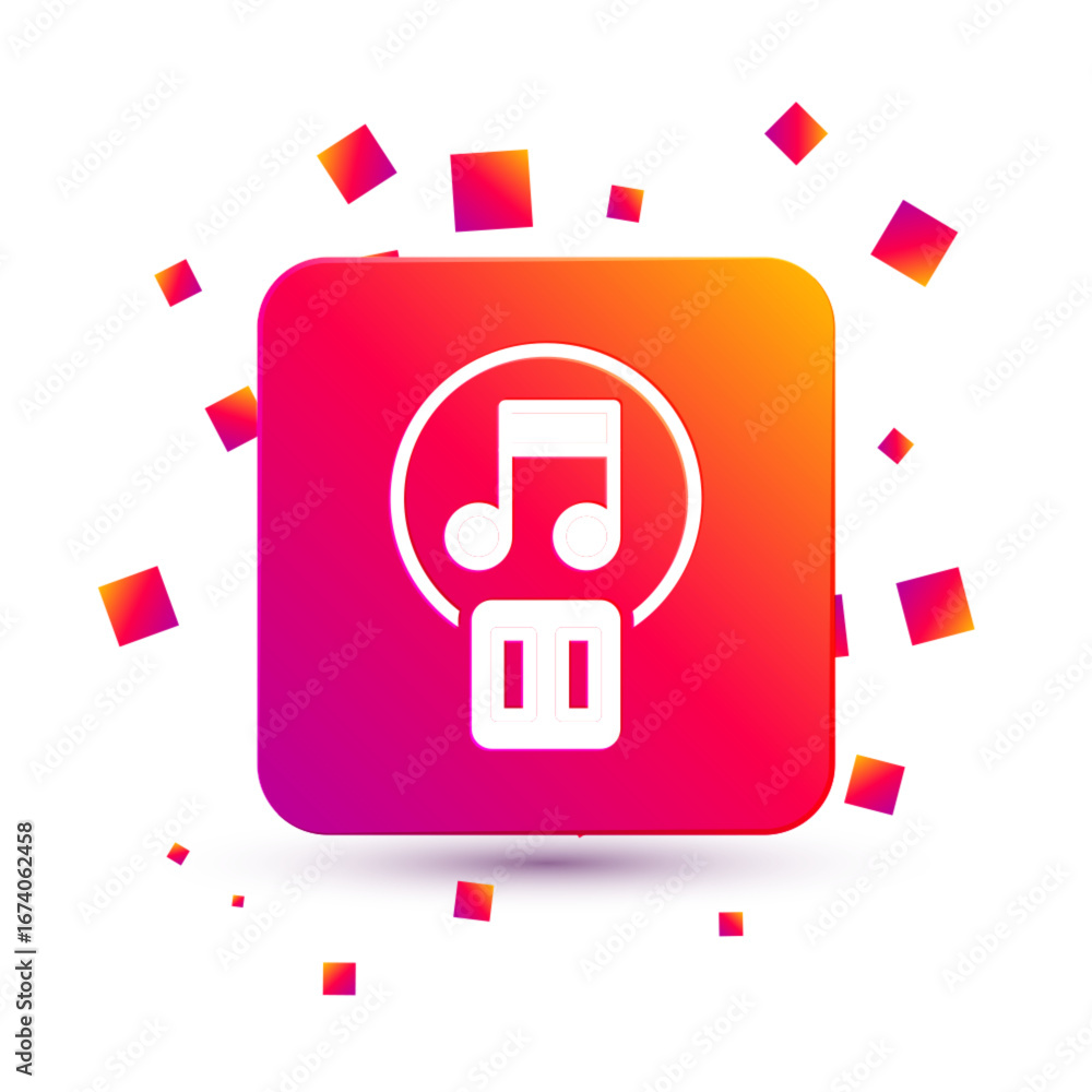 Poster white pause button icon isolated on white background. square color button. vector