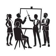 Business Team Sharing Ideas At Whiteboard Silhouette Vector