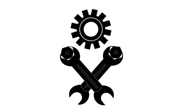 Mechanical Gear Wheel with Wrench Motion Graphic, Animated vector of gear and wrench icons. perfect for mechanical, industrial, engineering, repair, and technology themes.